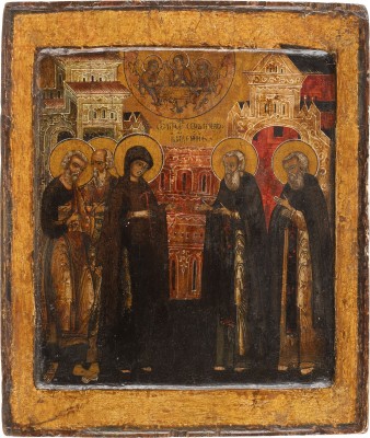 Auction 138<br>IKONE MIT DEM ERSCHEINEN DER GOTTESMUTTER VOR DEM HEILIGEN SERGEJ VON RADONESCH