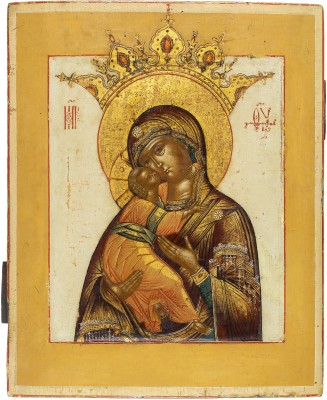 Auktion 138<br>FEINE IKONE MIT DER GOTTESMUTTER VON WLADIMIR (WLADIMIRSKAJA)