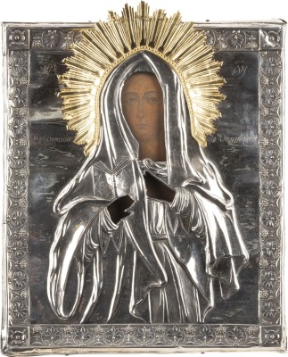 Auction 138<br>SELTENE IKONE MIT DER GOTTESMUTTER VON KALUGA MIT SILBER-OKLAD