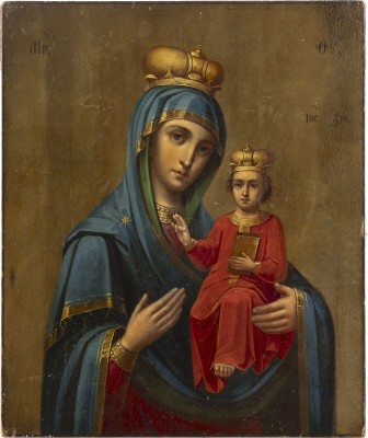 Auction 138<br>SELTENE IKONE MIT DER GOTTESMUTTER 'LIUBECHSKAJA'