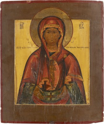 Auction 138<br>SELTENE IKONE MIT DER GOTTESMUTTER 'ALBASINSKAJA' (DAS WORT WURDE FLEISCH)