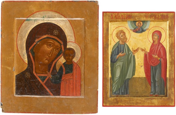 Auction 138<br>ZWEI IKONEN MIT DER GOTTESMUTTER VON KASAN UND DEM APOSTEL ANDREAS UND DER PROPHETIN ANNA