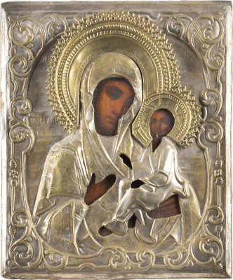 Auktion 138<br>IKONE MIT DER GOTTESMUTTER VON TICHWIN (TICHWINSKAJA) MIT OKLAD