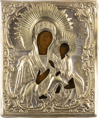 Auction 138<br>IKONE MIT DER GOTTESMUTTER VON TICHWIN (TICHWINSKAJA) MIT OKLAD