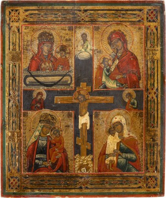 Picture VIERFELDER-IKONE MIT DER KREUZIGUNG CHRISTI UND GNADENBILDERN DER GOTTESMUTTER