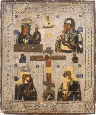Picture VIERFELDER-IKONE MIT DER KREUZIGUNG CHRISTI UND VIER GNADENBILDERN DER GOTTESMUTTER