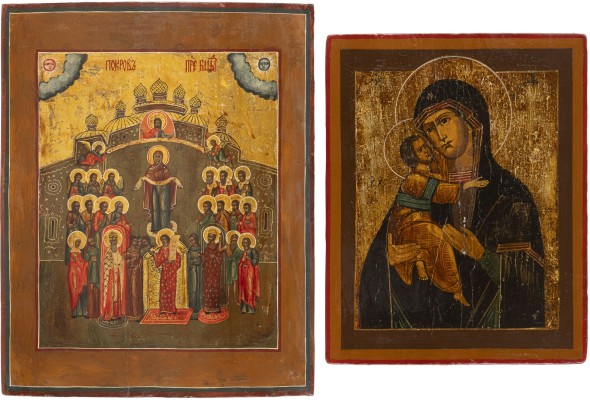 Auction 138<br>ZWEI IKONEN: GOTTESMUTTER VON WLADIMIR UND GOTTESMUTTER POKROW