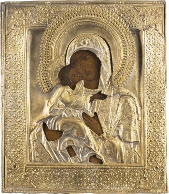 Bild IKONE MIT DER GOTTESMUTTER VON WLADIMIR (WLADIMIRSKAJA) MIT OKLAD