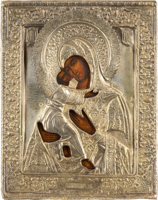 Bild KLEINE IKONE MIT DER GOTTESMUTTER VON WLADIMIR (WLADIMIRSKAJA) MIT OKLAD