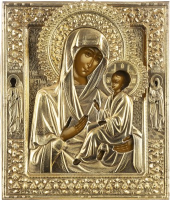 Auktion 138<br>IKONE MIT DER GOTTESMUTTER VON TICHWIN (TICHWINSKAJA) MIT VERMEIL-OKLAD