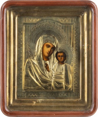 Bild IKONE MIT DER GOTTESMUTTER VON KASAN (KASANSKAJA) MIT OKLAD IM KIOT