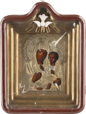 Bild KLEINE IKONE MIT DER GOTTESMUTTER VON TICHWIN (TICHWINSKAJA) MIT OKLAD IM KIOT