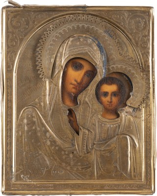Bild KLEINE IKONE MIT DER GOTTESMUTTER VON KASAN (KASANSKAJA) MIT SILBER-OKLAD