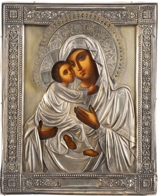Auktion 138<br>IKONE MIT DER GOTTESMUTTER VON WLADIMIR (WLADIMIRSKAJA) MIT VERMEIL-OKLAD