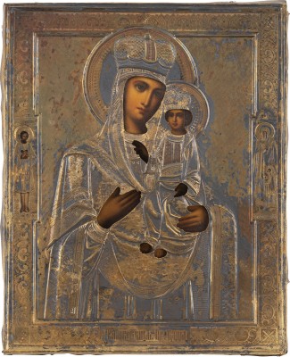 Auktion 138<br>KLEINE IKONE MIT DER GOTTESMUTTER VON TAMBOWSK (TAMBOSKAJA) MIT VERMEIL-OKLAD