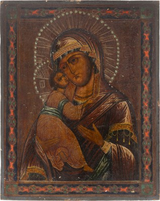 Auktion 138<br>KLEINE IKONE MIT DER GOTTESMUTTER VON WLADIMIR (WLADIMIRSKAJA)