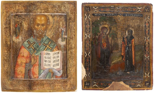 Auktion 138<br>ZWEI IKONEN: GOTTESMUTTER 'BESSADNAJA' UND HEILIGER NIKOLAUS VON MYRA