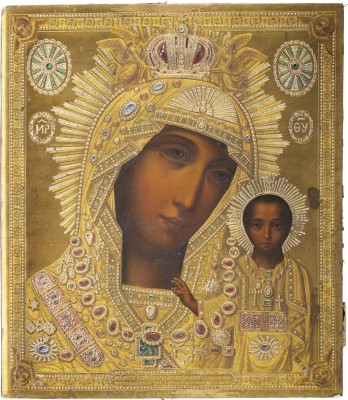 Auktion 138<br>GESCHENK AN ZAR ALEXANDER III. VON RUSSLAND: BEDEUTENDE IKONE MIT DER GOTTESMUTTER VON KASAN