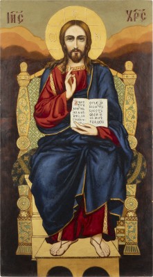 Bild MONUMENTALE IKONE DES THRONENDEN CHRISTUS PANTOKRATOR IM STIL VON WIKTOR MICHAILOWITSCH WASNEZOW