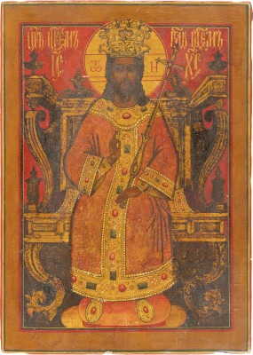 Auction 138<br>GROSSFORMATIGE IKONE MIT DEM THRONENDEN CHRISTUS ALS 'KÖNIG DER KÖNIGE'