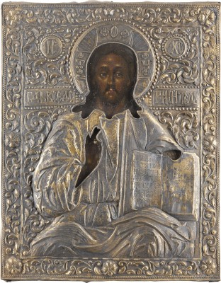 Auction 138<br>SEHR FEINE IKONE MIT CHRISTUS PANTOKRATOR MIT VERMEIL-OKLAD