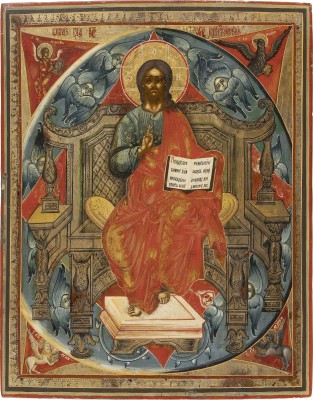 Auktion 138<br>GROSSFORMATIGE IKONE MIT DEM THRONENDEN CHRISTUS INMITTEN DER ENGELSMÄCHTE