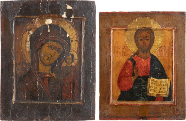Auction 138<br>ZWEI KLEINE IKONEN: CHRISTUS PANTOKRATOR UND GOTTESMUTTER VON KASAN (KASANSKAJA)