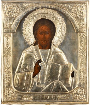 Auction 138<br>IKONE MIT CHRISTUS PANTOKRATOR MIT OKLAD