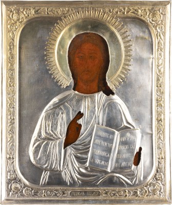 Auction 138<br>GROSSFORMATIGE IKONE MIT CHRISTUS PANTOKRATOR MIT OKLAD