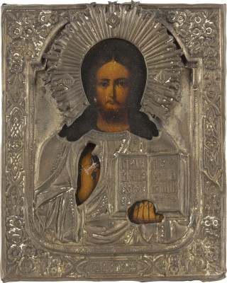 Auktion 138<br>KLEINE IKONE MIT CHRISTUS PANTOKRATOR MIT OKLAD