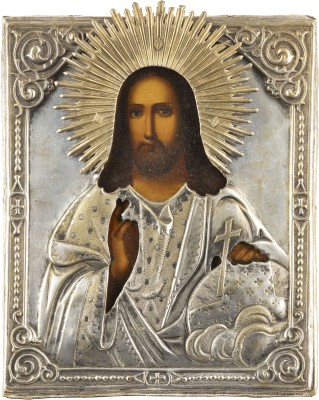 Auktion 138<br>IKONE MIT CHRISTUS DEM WELTENHERRSCHER MIT OKLAD