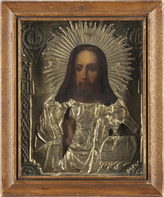 Auction 138<br>IKONE MIT CHRISTUS PANTOKRATOR MIT OKLAD IM KIOT