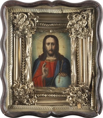 Auction 138<br>IKONE MIT CHRISTUS DEM WELTENHERRSCHER IM KIOT