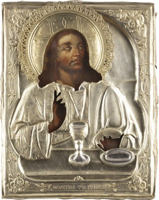 Auction 138<br>DATERTE IKONE MIT CHRISTUS UND DER EUCHARISTIE MIT OKLAD