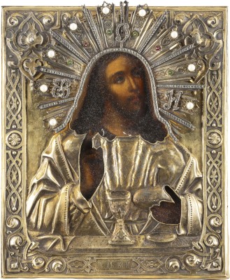 Auktion 138<br>IKONE MIT CHRISTUS UND DER EUCHARISTIE MIT VERMEIL-OKLAD