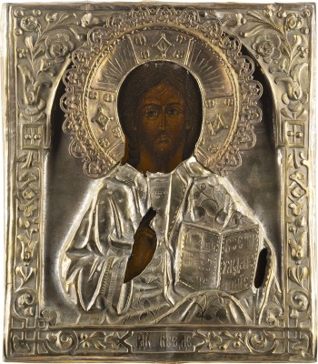 Auktion 138<br>IKONE MIT CHRISTUS PANTOKRATOR MIT OKLAD