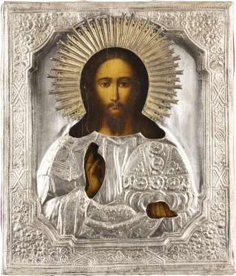 Auktion 138<br>IKONE MIT CHRISTUS PANTOKRATOR MIT OKLAD