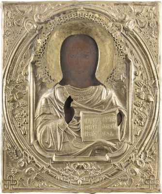 Auktion 138<br>IKONE MIT CHRISTUS PANTOKRATOR MIT OKLAD