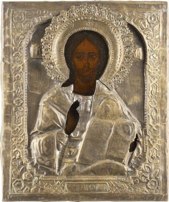 Auction 138<br>IKONE MIT CHRISTUS PANTOKRATOR MIT OKLAD