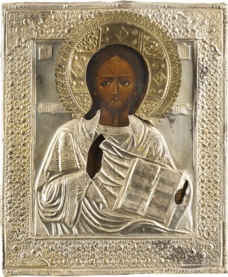 Bild IKONE MIT CHRISTUS PANTOKRATOR MIT OKLAD