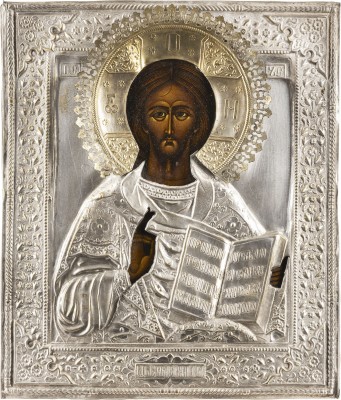 Bild IKONE MIT CHRISTUS PANTOKRATOR MIT OKLAD