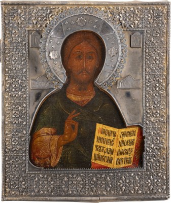Bild IKONE MIT CHRISTUS PANTOKRATOR MIT VERMEIL-RIZA