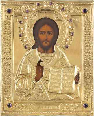Bild IKONE MIT CHRISTUS PANTOKRATOR MIT OKLAD
