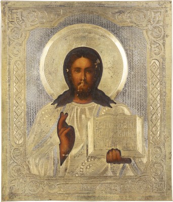 Auktion 138<br>KLEINE IKONE MIT CHRISTUS PANTOKRATOR MIT OKLAD