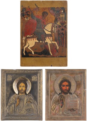 Auktion 138<br>DREI IKONEN: CHRISTUS PANTOKRATOR UND HEILIGER GEORG DER DRACHENTÖTER