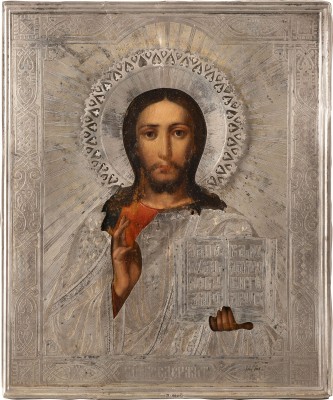 Auktion 138<br>IKONE MIT CHRISTUS PANTOKRATOR MIT SILBER-OKLAD