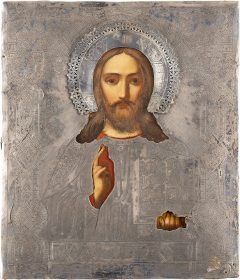Auktion 138<br>IKONE MIT CHRISTUS PANTOKRATOR MIT SILBER-OKLAD