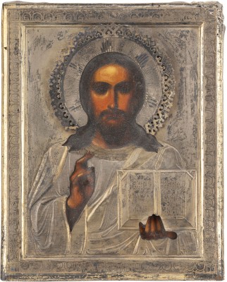 Auction 138<br>KLEINE IKONE MIT CHRISTUS PANTOKRATOR MIT SILBER-OKLAD