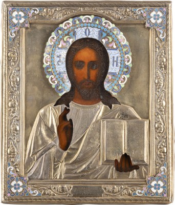 Auction 138<br>IKONE MIT CHRISTUS PANTOKRATOR MIT CLOISONNÉ-EMAIL-OKLAD