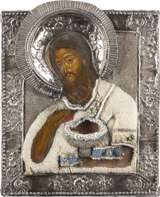 Auction 138<br>IKONE MIT JOHANNES DEM VORLÄUFER AUS EINER DEESIS MIT PERL-OKLAD